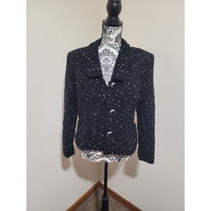 Vintage Alberto Makali Black White Fleck Wool Blend Blazer Jacket Vintage Sz 14